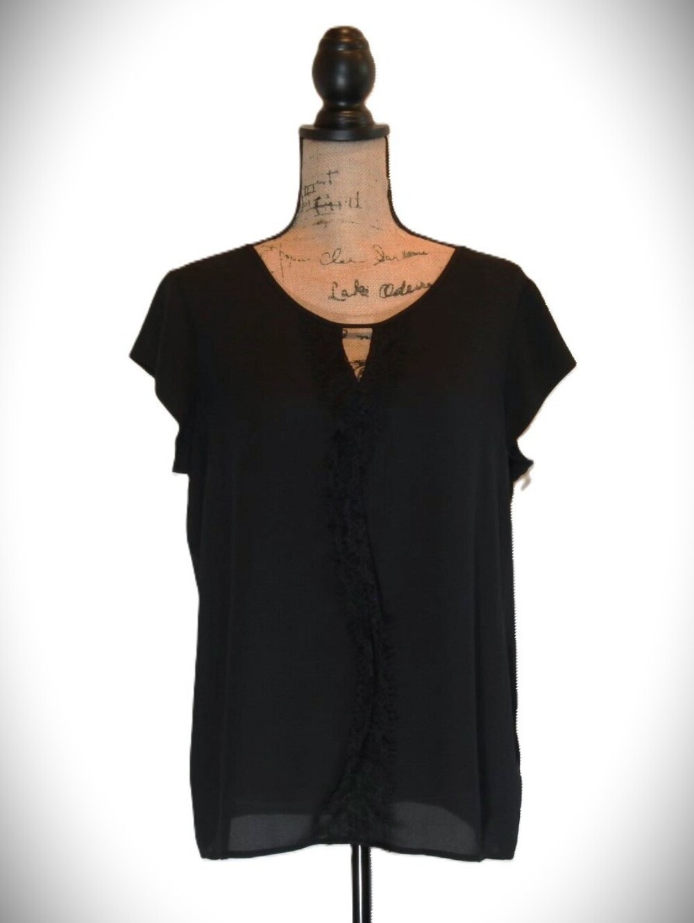 Express Black Lace-Trim Short Sleeve Women's Top